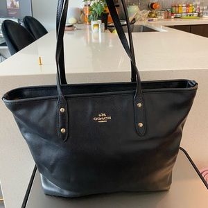 Black Coach City Zip Tote Bag
